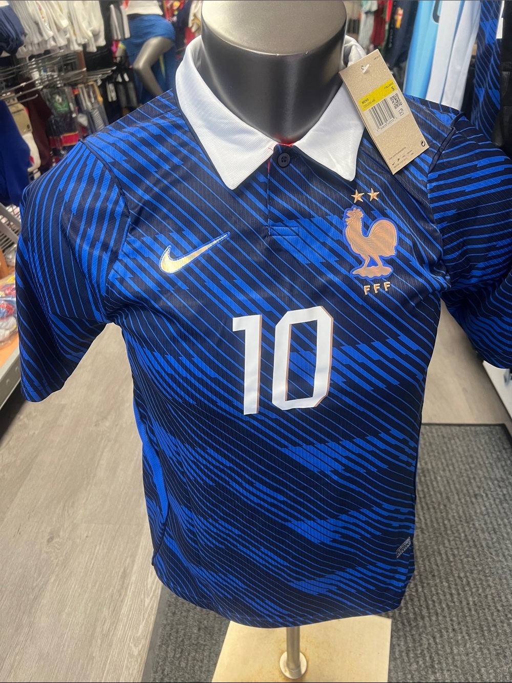 Mbappe Men's France Blue #10 Football Jersey with White Collar